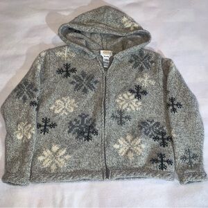 Talbots women’s gray snowflake Wool hooded full zip sweater jacket Sz Small